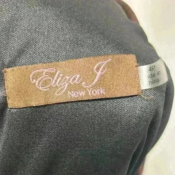 ELIZA J BLACK FIT & FLARE Cuff 3/4 Sleeves V Neck Ruched Waist Sz 14P - Picture 12 of 15